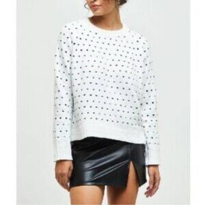 MINKPINK crewneck sweater women’s size L white w/ navy dots soft boxy shape